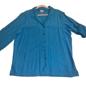 White Stag Womens‎ Blouse XL Blue Poppy top button up classic stretch rayon